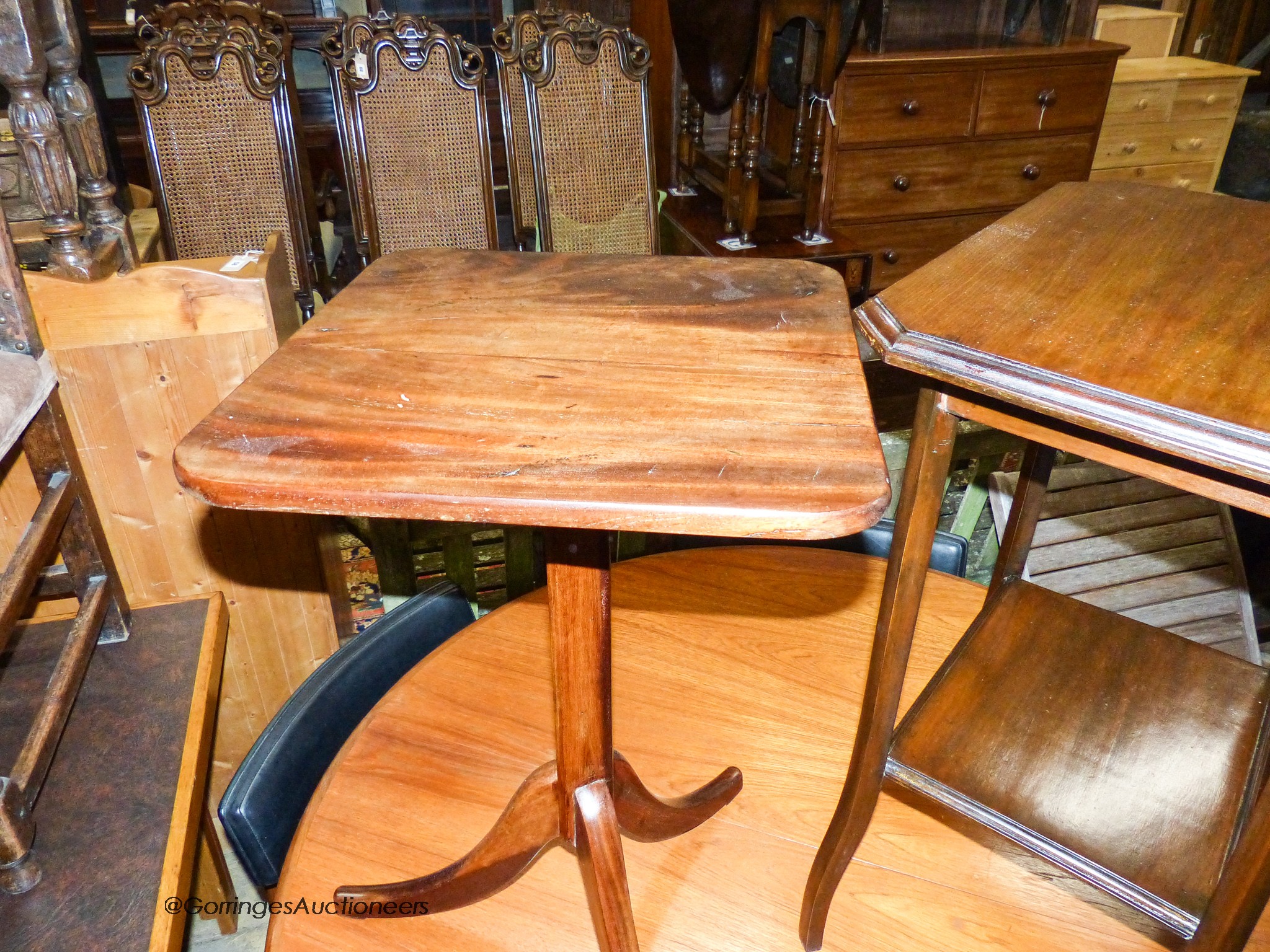 A 19th century mahogany wine table, width 40cm, height 68cm together with a late Victorian mahogany two tier occasional table